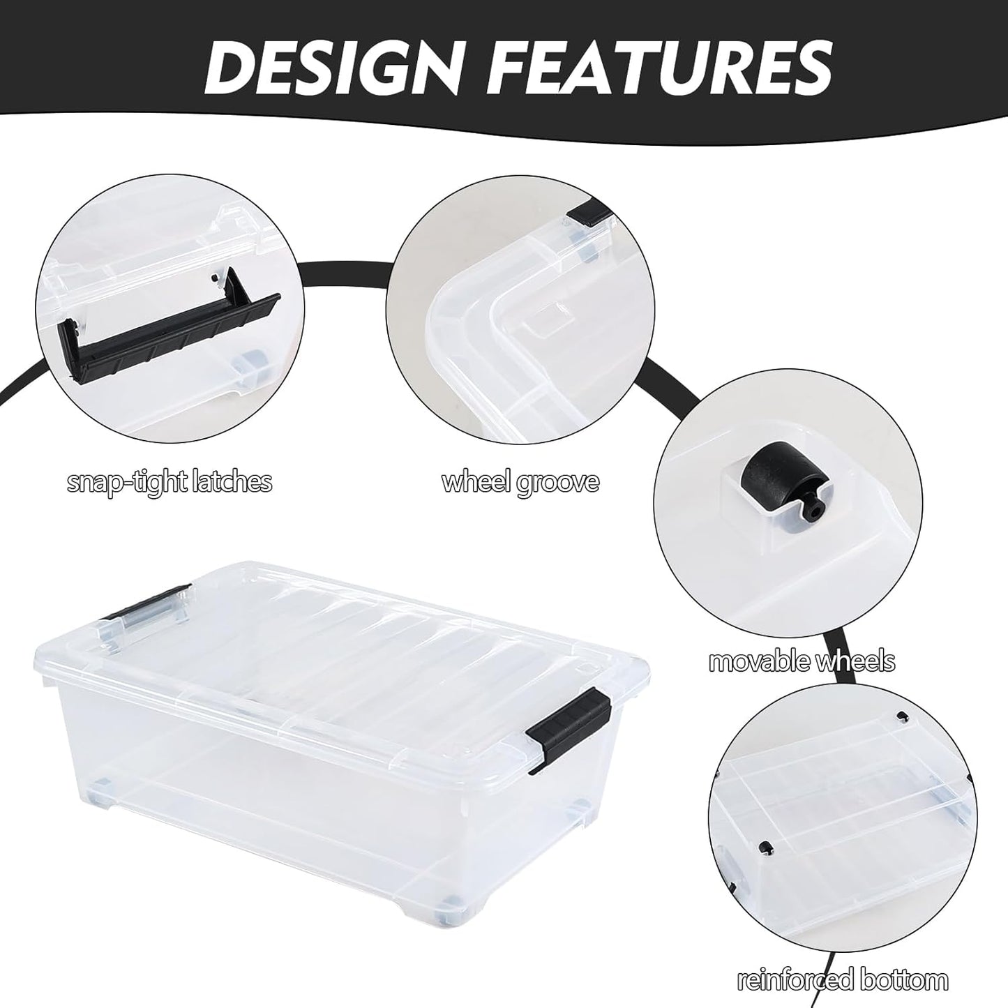 25 L Under Bed Storage Containers Plastic, 3 Packs Latch Storage Box with Wheels