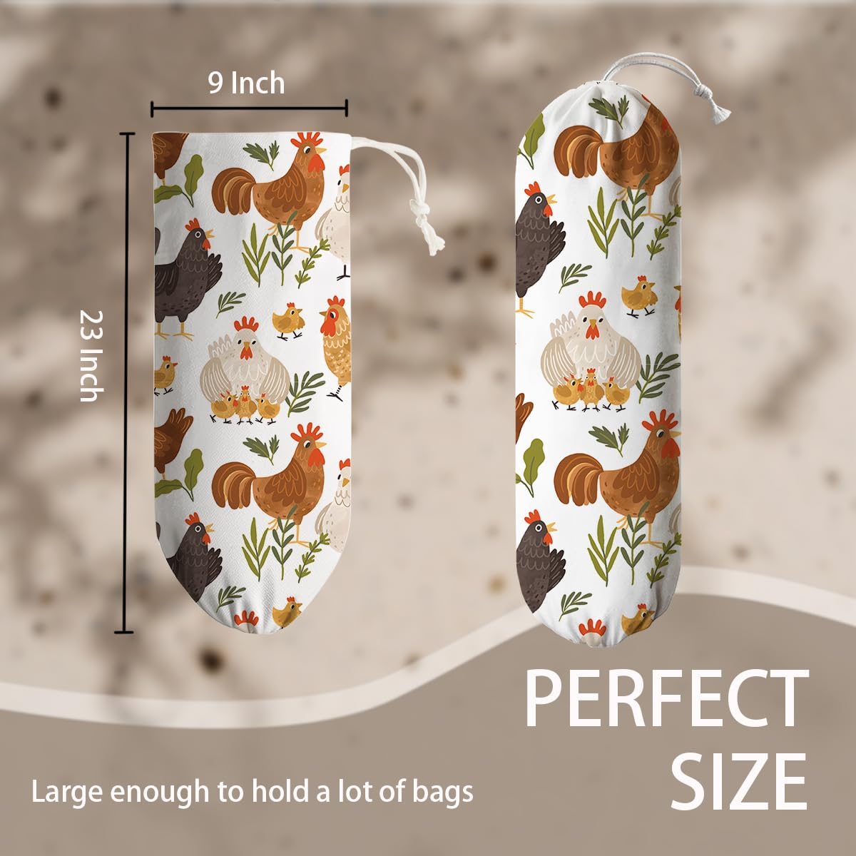 Chicken Animal Plastic Bag Holder, Funny Chickens Grocery Bags Storage Organizer, Reusable Shopping Bags Dispenser for Kitchens Pantry, Farmhouse Kitchen Decor Gifts, Kitchen Pattern Garbage Bag 46
