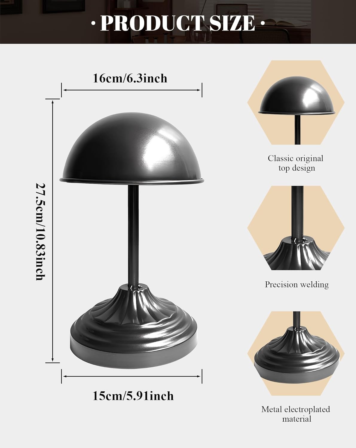CHADWICK Modern Freestanding Hat Rack - Stylish Dome Design for Displaying Cowboy Hats, Caps, and Wigs - Sleek Black Finish