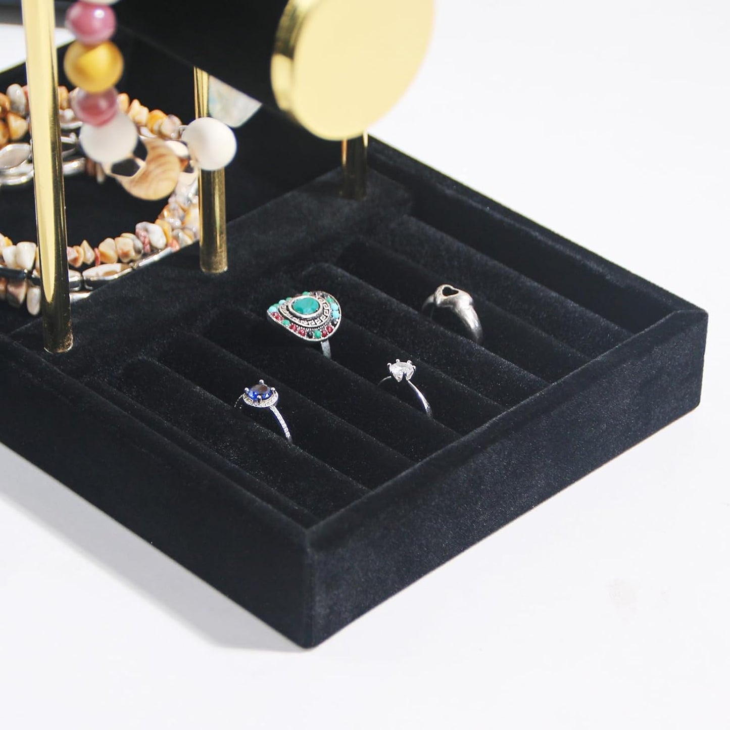 Bracelet Holder, 3 Tier Bracelet Display Holder, Detachable Velvet Jewelry Holder Organizer for Necklace, Watches, Bangle, Scrunchie (Black，3 Tier)