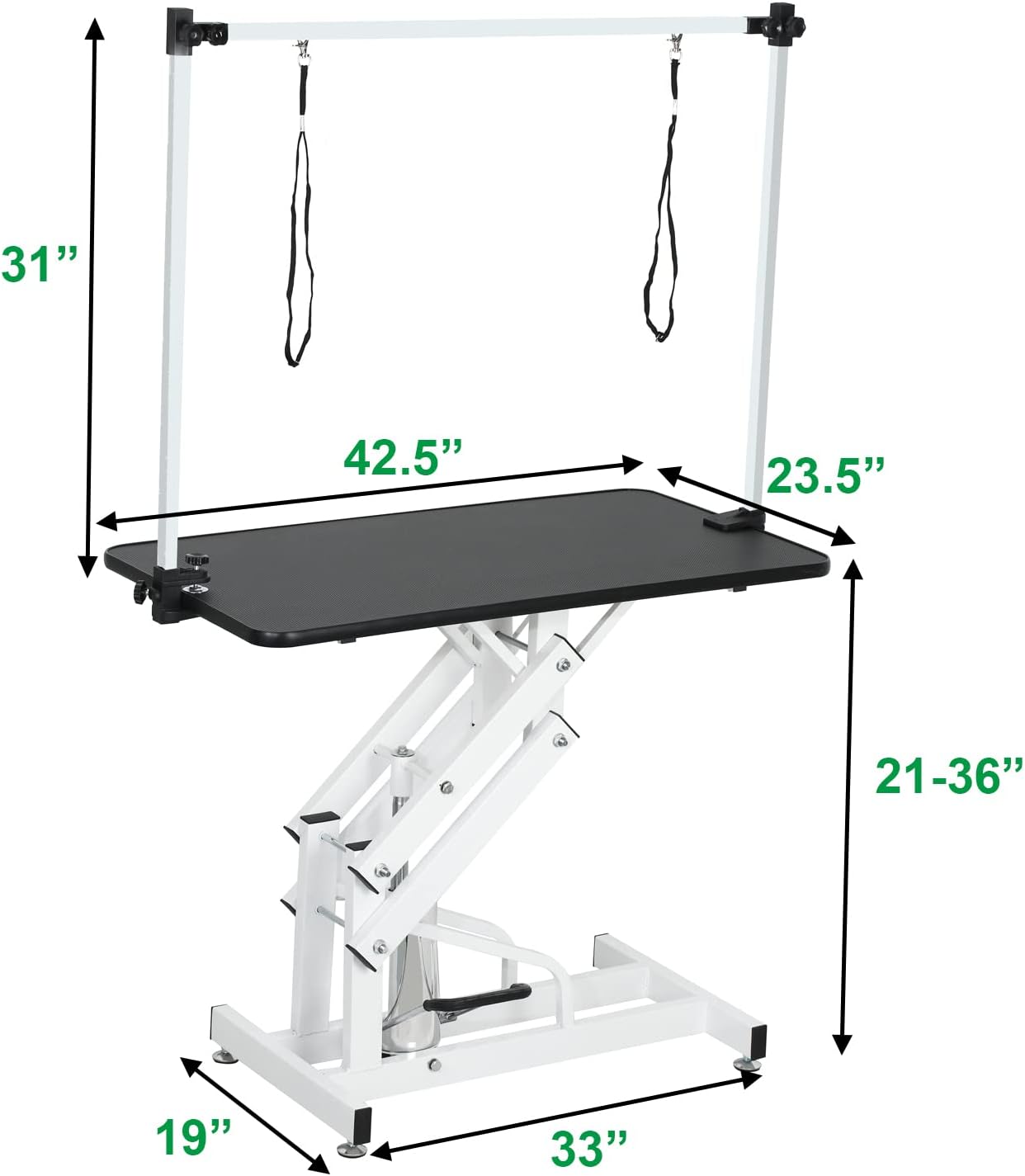 Hydraulic Dog Pet Grooming Table, 42 Inch Heavy Duty Z Lift Structure Professional Dog Grooming Table Suitable for Large Dogs at Home with Adjustable Overhead Arms, Clamps and 2 Grooming Noose, Black