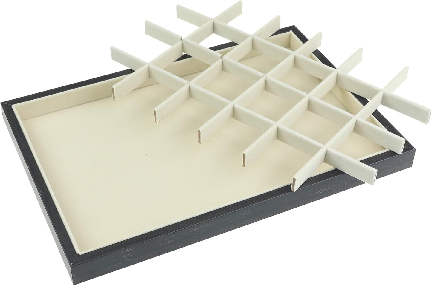 uxcell Velvet Jewelry Organizer Trays with Removable Dividers for Drawers, Jewelry Organizer Drawer Inserts Container Display Case 24 Grid Tray Black