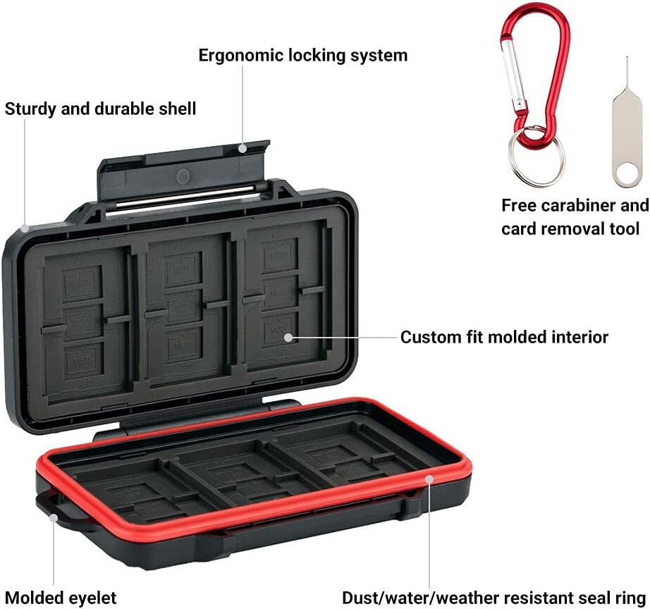 PROfezzion 36 Slots Memory Card Case, SD Card Holder for 12 SD/SDXC/SDHC & 18 Micro SD/TF & 6 CF/Cfast Cards, Water-Resistant & Anti-Shock Designed for SD Card Case with Rubber Interior, Black