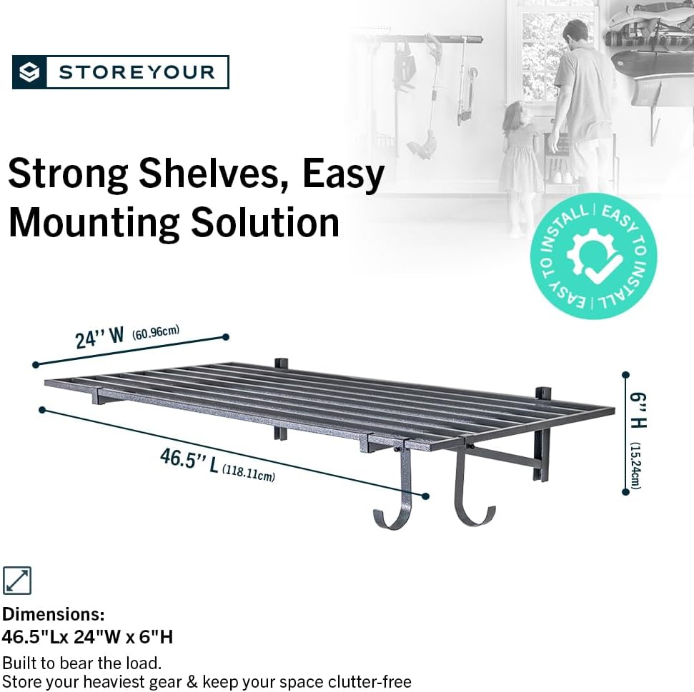 StoreYourBoard Heavy Duty Garage Shelf Wall Mount 2ft x 4ft – Wall-Mounted Shelving for Storage & Organization – Heavy Duty Garage Shelves for Tools, Bins, & Equipment – Holds 400 lbs – Gray