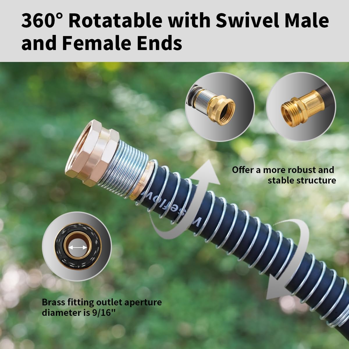 WiseFlow Garden Hose 150FT x 3/4", Heavy Duty Rubber Hose, Water Hose with Five Layered Braiding, Male Female Fittings, 1000PSI Burst, 300PSI Working (Black)