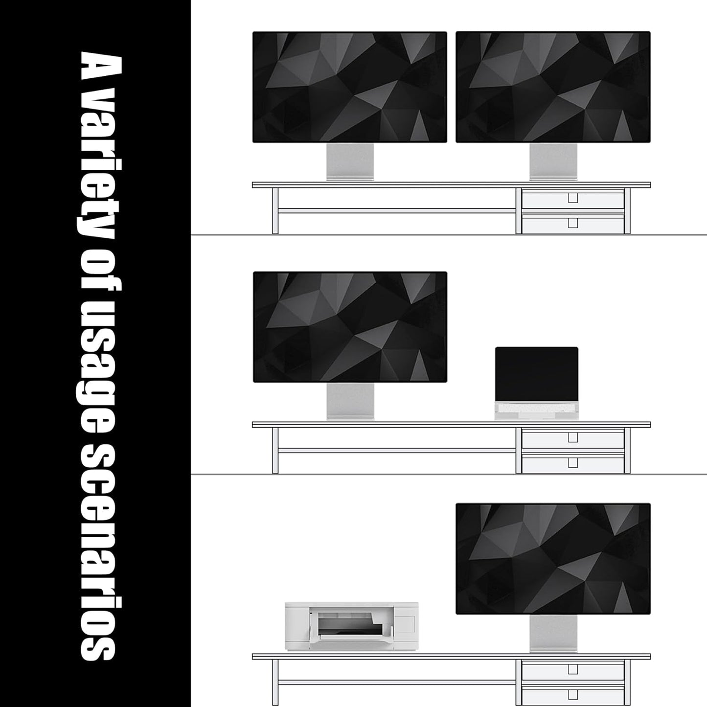 Dual‑Tier Monitor Stand Riser with Drawers, Desktop Organizer Shelf Storage for Computer Screen 2 Monitors, Supports for PC Computer Monitor, Printer, Heavy TV Riser Brown and Black