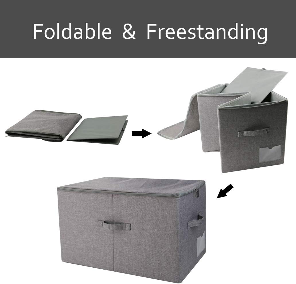 Pack of 2, Folding Clothing Wardrobe Storage Bins with Dust-proof Lid, Large 60L Storage Baskets for Bedroom Closet, Wardrobe Organizer, Such as Sweaters, Down Jackets, Blankets, Black Gray