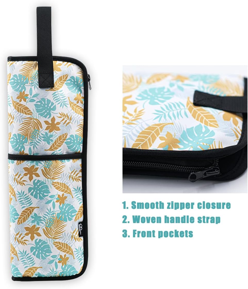 2 Pieces Hair Flat Iron Case Holder Canvas Bag Heat Resistant Curling Iron Silicone Straightener Holder Mat for Hair Tools Curling Iron Organizer Bag (Leavies)
