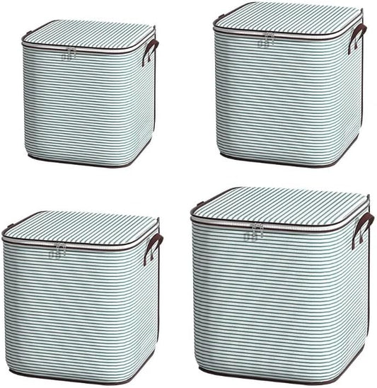 Large Clothes Storage Bins, 4 Pack Foldable Blanket Storage Bags, Storage Containers for with Reinforced Handle and Zippers for Bedroom, Closet, Comforters, Pillows, Toys