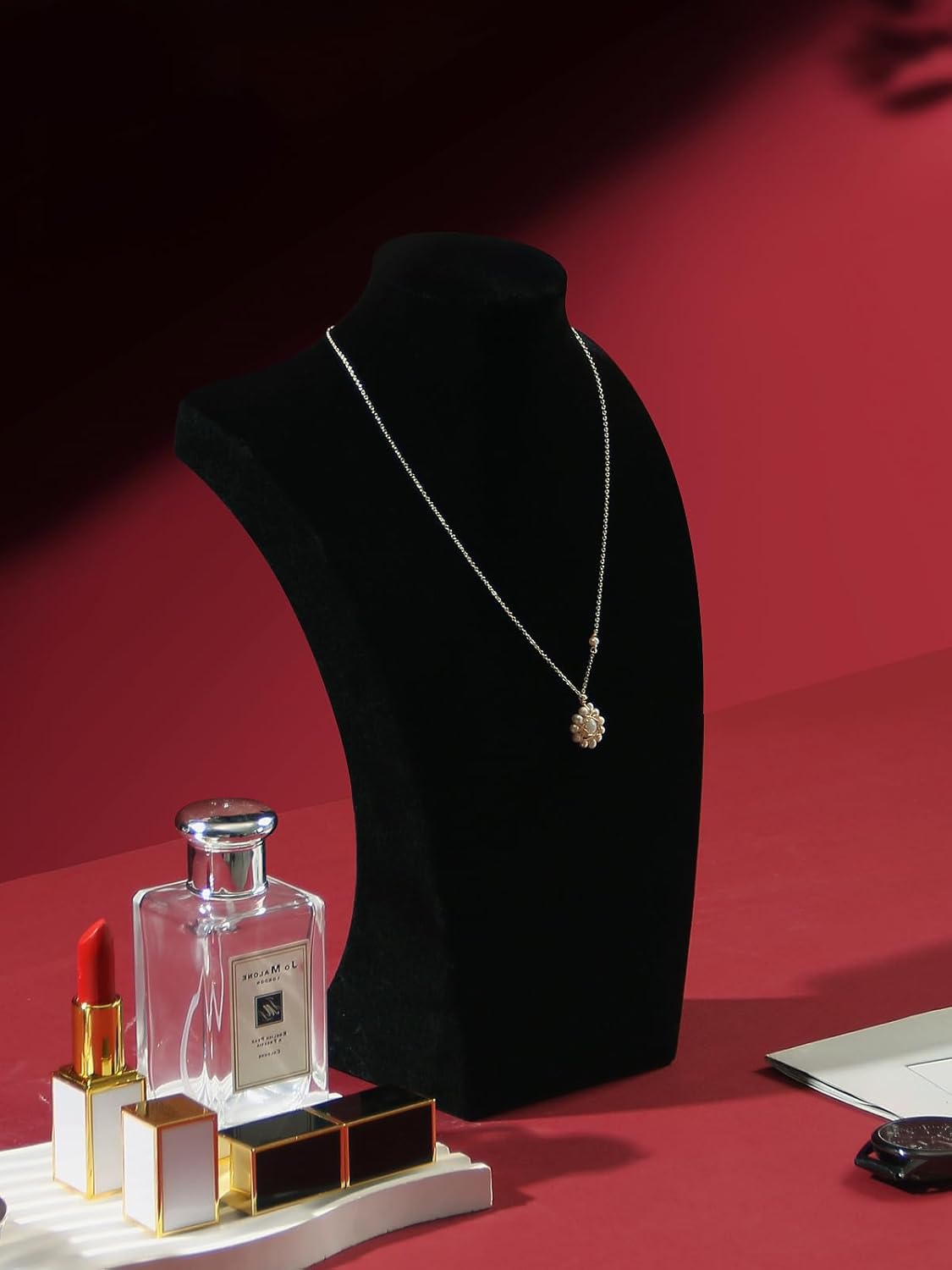 Coward Necklace Bust Stand for Selling Show, Black Velvet Necklace Jewelry Display Holder for Home Use or Store Shop Show (11" Hight)
