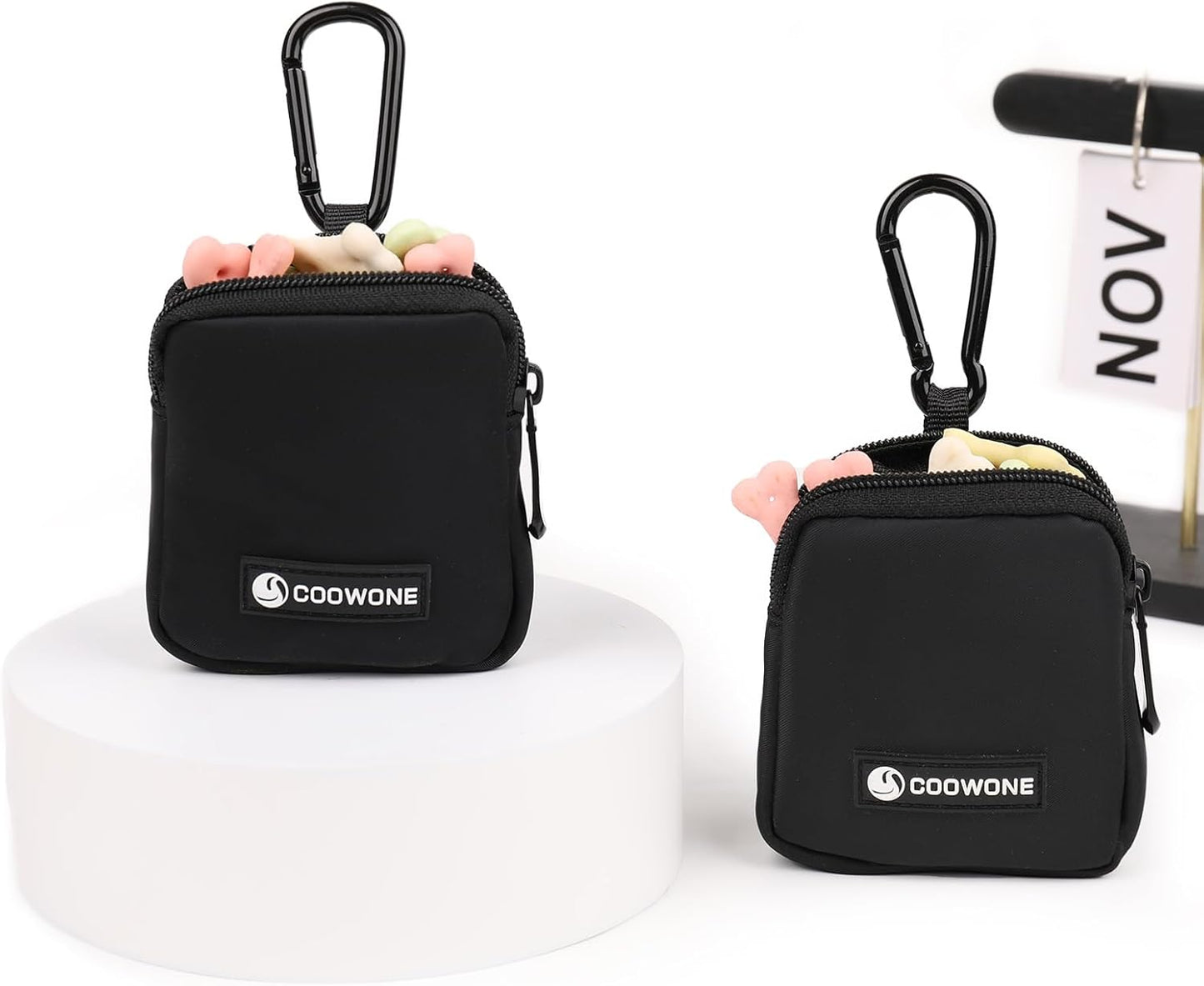 Dog Treat Pouch 2 PCS, Waterproof Small Dog Treat Bag for Leash, Hands Free Dog Walking Bag with Carabiner, Dog Poop Bag Holder for Pet Puppy Travel or Outdoor Use, Zipper Closure to Avoid Spilling