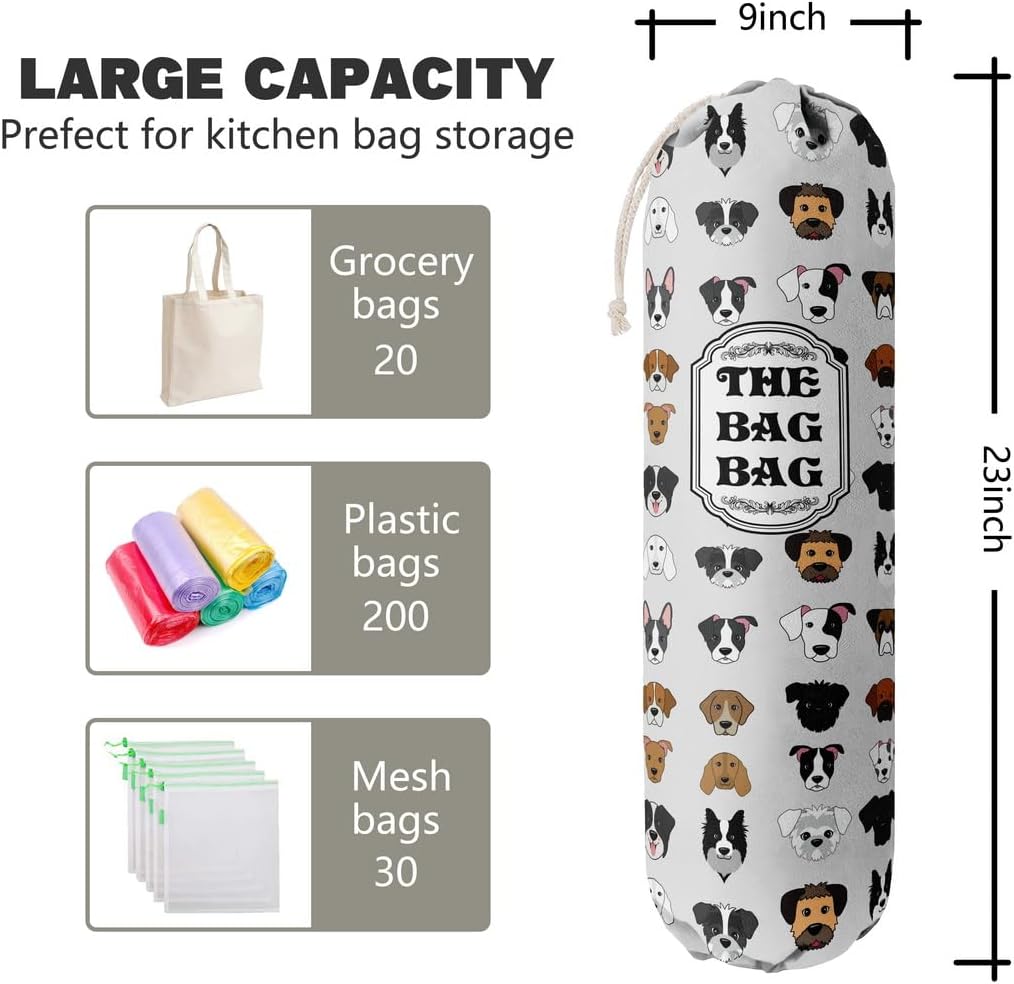 Grocery Bags Holder Organizer For Shopping Bags, Wall Mount Plastic Bags Storage Container Dispensers, Pet Lovers Home Kitchen Bags, The Bag Bag Grocery Bag Holder, Gifts For Women Dog Mom Dad (G-9)