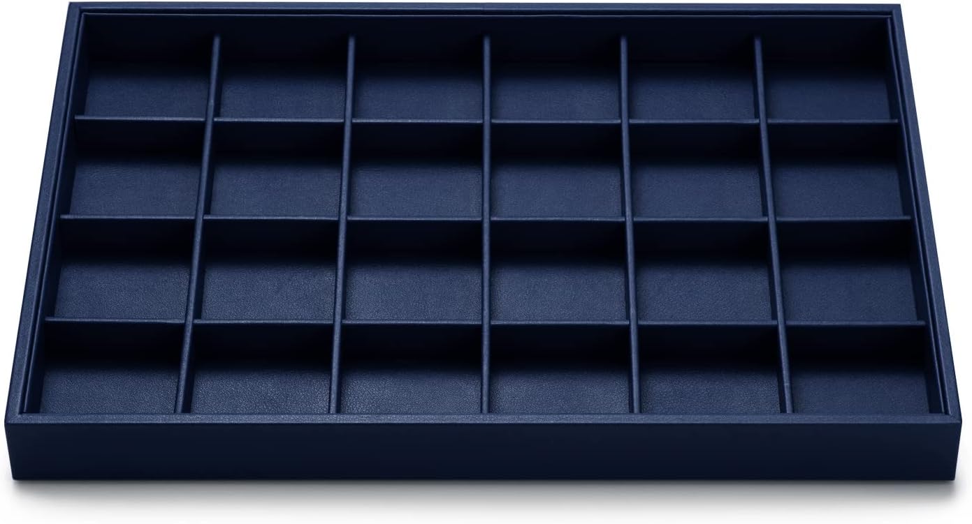 Oirlv Stackable Premium Leather Jewelry Trays 24 Grid Jewelry Organizer for Drawer Rings Earrings Holder Organizer