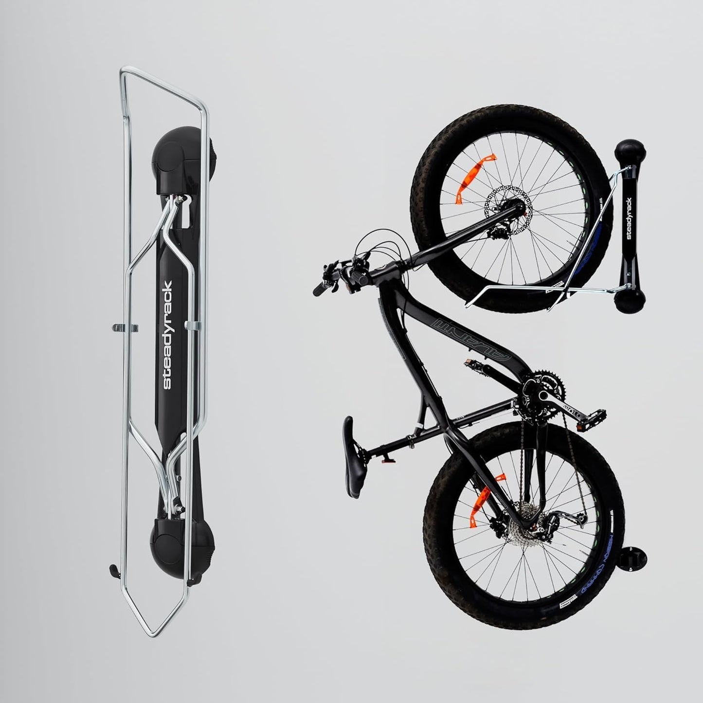 Steadyrack Bike Rack for Fat Bikes - The Original Wall Mounted Vertical Bike Storage - Fits Fat Tires - Space Saving Pivot Design - Heavy-Duty Steel Rack for Indoor Garage, Apartment or Home Use