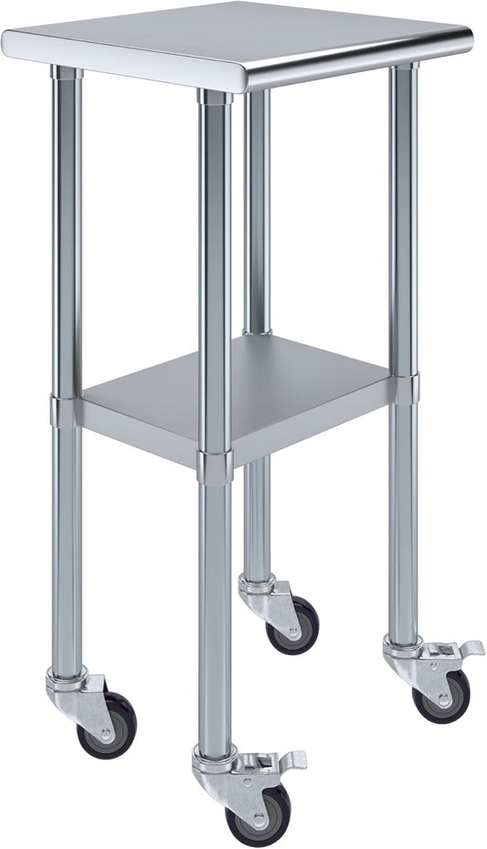 AmGood 18" Long x 18" Deep Stainless Steel Table with Casters