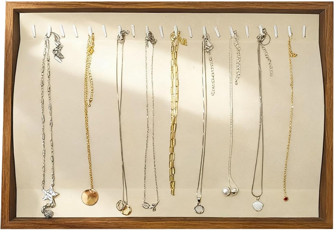 Large Jewelry Trays for Drawers Stackable Velvet Jewelry Display for Vendors Jewelry Drawer Organizer Inserts for Rings Necklace Bracelets Earrings and Studs Earrings (Beige, 20 Hooks)