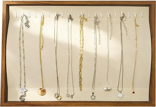 Large Jewelry Trays for Drawers Stackable Velvet Jewelry Display for Vendors Jewelry Drawer Organizer Inserts for Rings Necklace Bracelets Earrings and Studs Earrings (Beige, 20 Hooks)