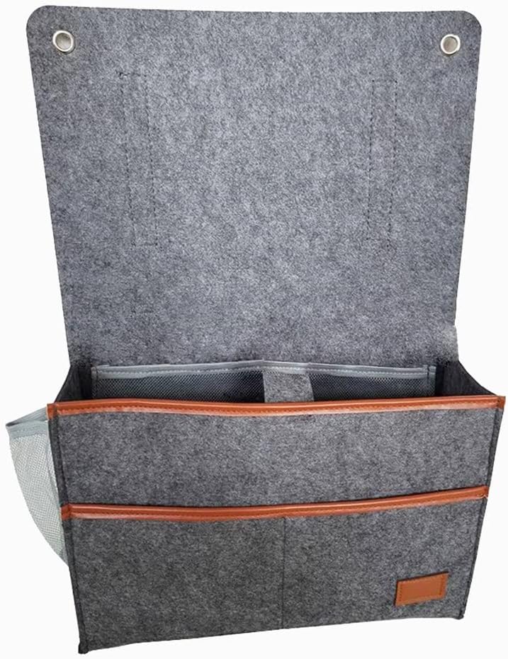 Bedside Caddy,Felt Bedside Storage Organizer, Hanging Storage for Dorm Bed Sofa for tablet Magazine Phone Remotes Water Bottle Holder (Grey)