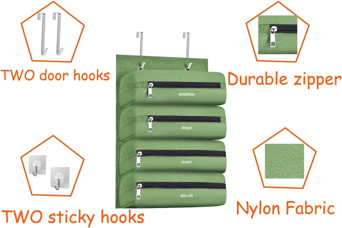 Zipper Bag Organizer Compatible with Gallon, Quart, Sandwich & Snack Food Storage Bag, Kitchen Plastic Bag Storage Organizer for Kitchen RV Camper