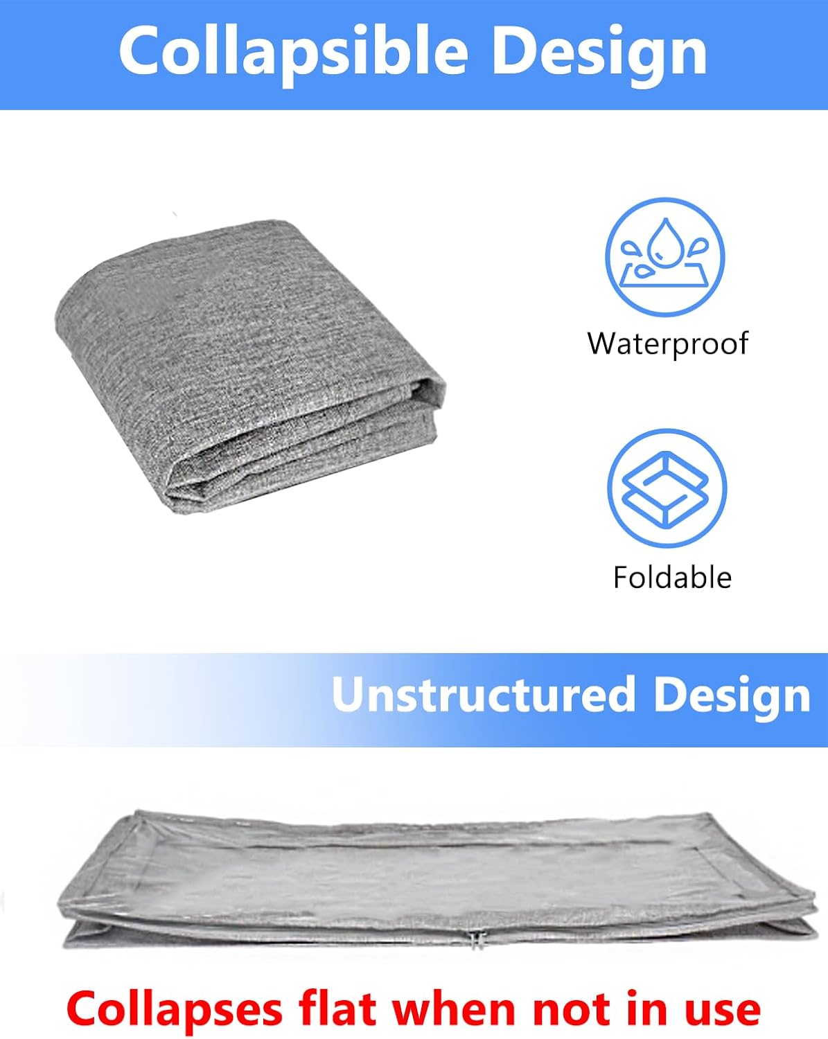 Low Profile Under Bed Storage, 3-Inch High Foldable Underbed Storage Bins with Lid & Zipper, No Structure, Super Slim Clothes Organizer for Crib Dorm Couch Low Bed, 4-Pack, Clear Top