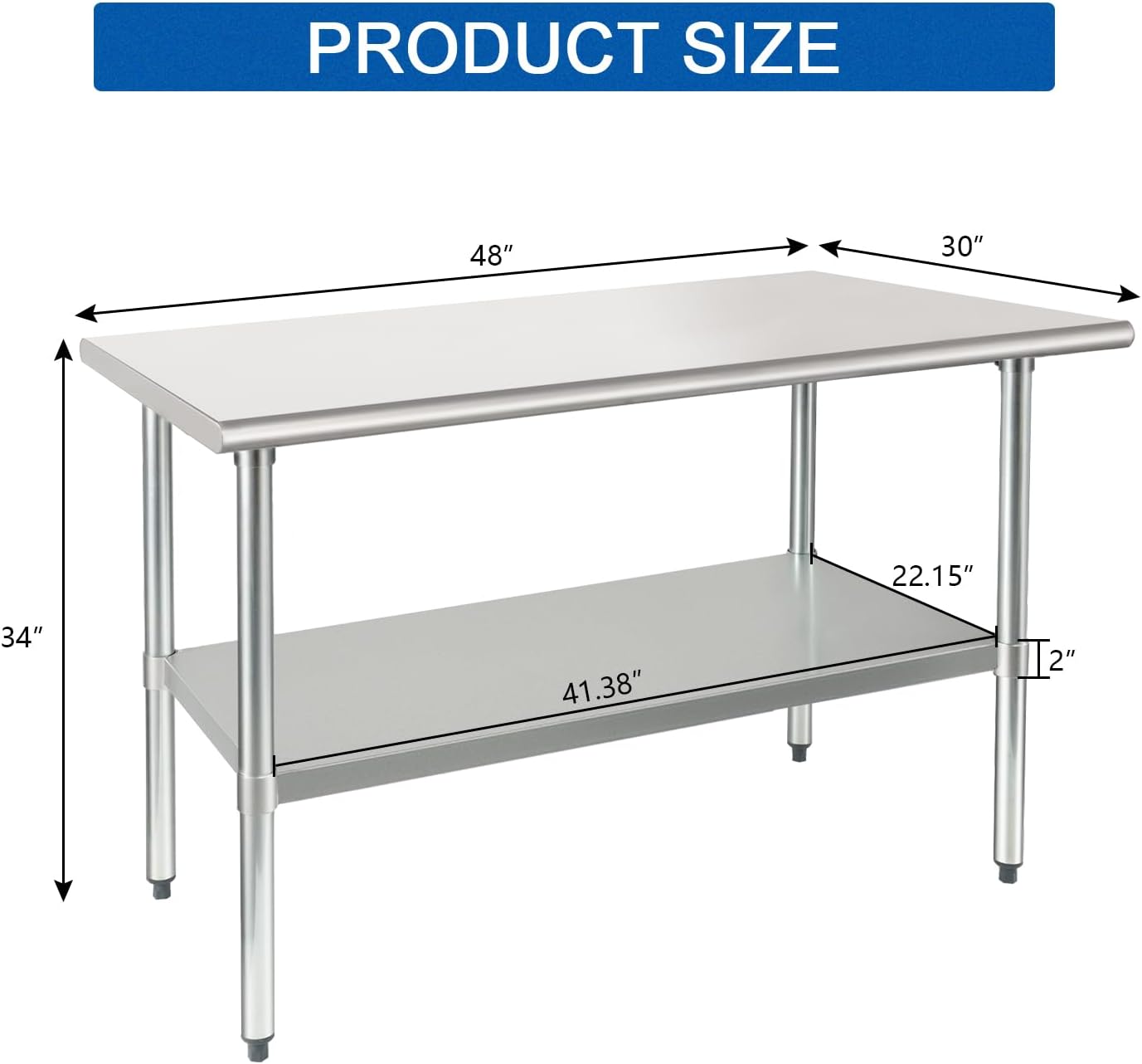 HARDURA Stainless Steel Table 30X48 Inches with Undershelf and Galvanized Legs NSF Heavy Duty Commercial Prep Work Table for Restaurant Kitchen Home and Hotel
