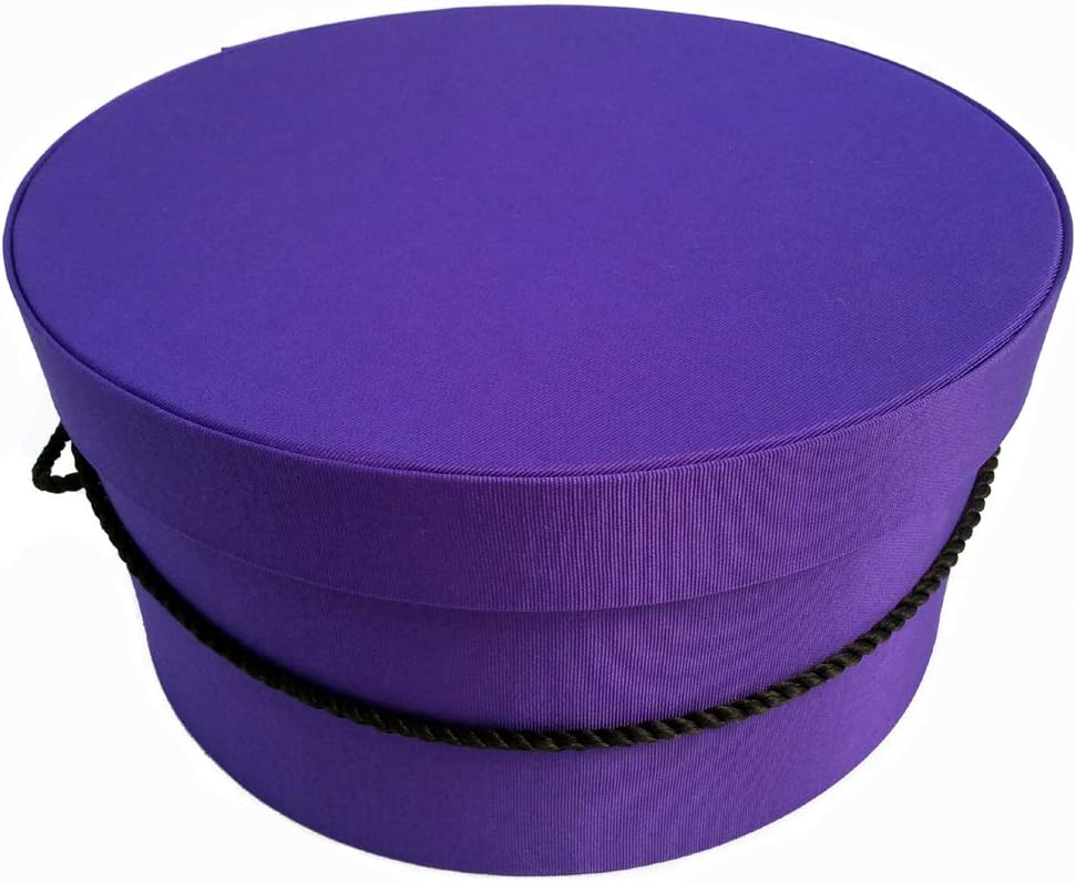 Sarah's Hat Boxes Classic Dark Purple Hat Box – 14.75" x 7.5" (Dia. x Ht.) Handmade in USA – Odorless Non-Toxic Adhesive, Cording Handle – Premium Storage for Hats & Accessories