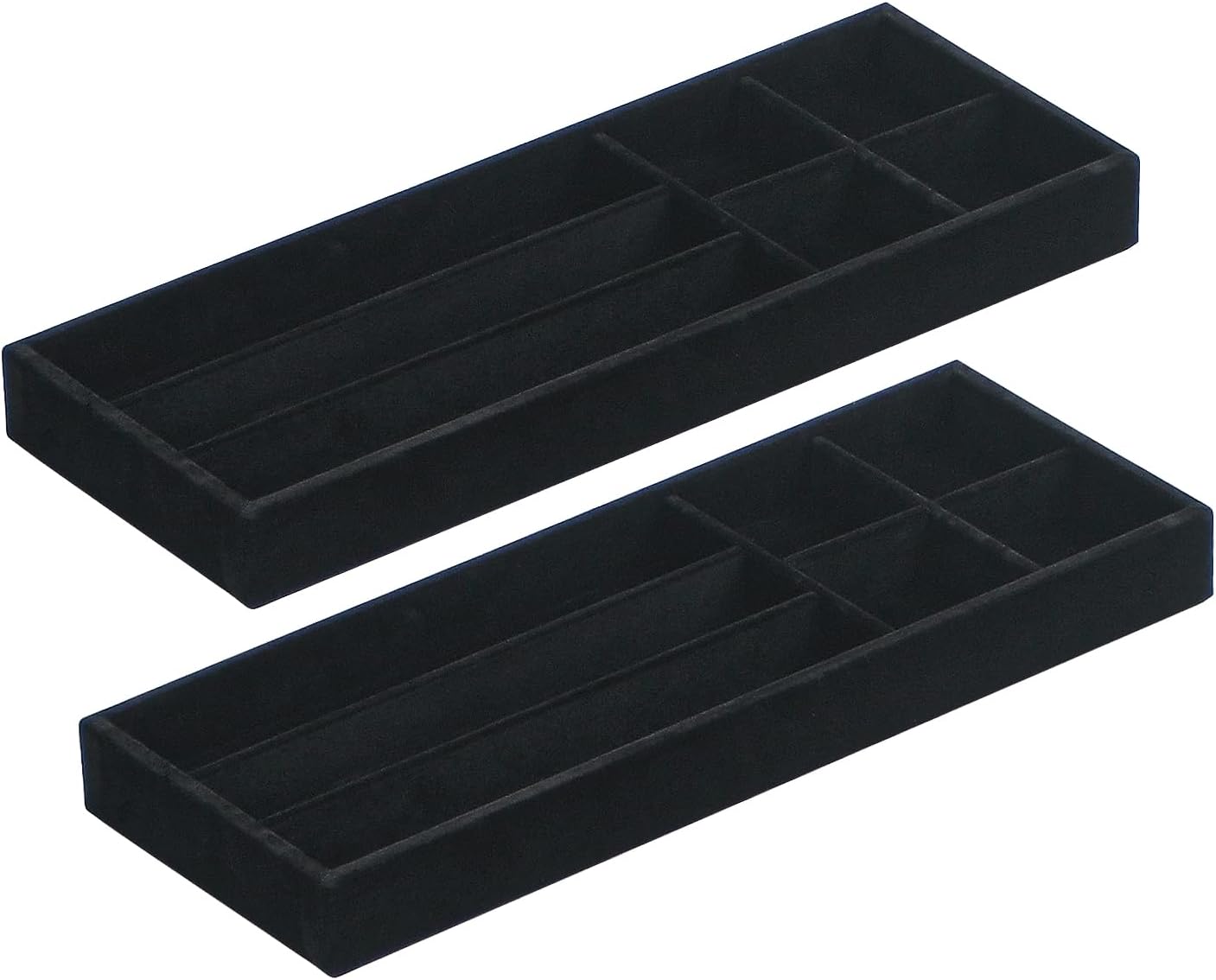 2Pcs Desk Drawer Storage Tray, Nightstand Organizer Tray, Necklace Bracelet Ring Earring Jewelry Display Tray, Grid Table Organizer Holder Tray for Sunglass, Phone, Watch, Perfume (7 grid)/Black