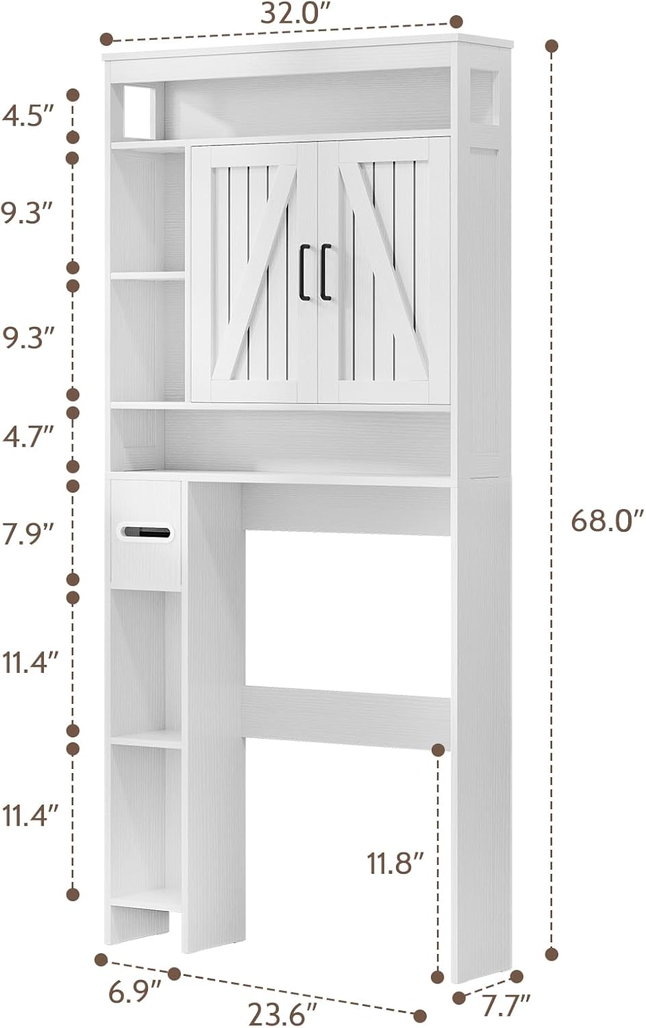 Over The Toilet Storage Cabinet with 2 Barn Doors & Built-in Toilet Paper Holder, Farmhouse Space-Saving Organizer for Bathrooms and Laundry Room, White