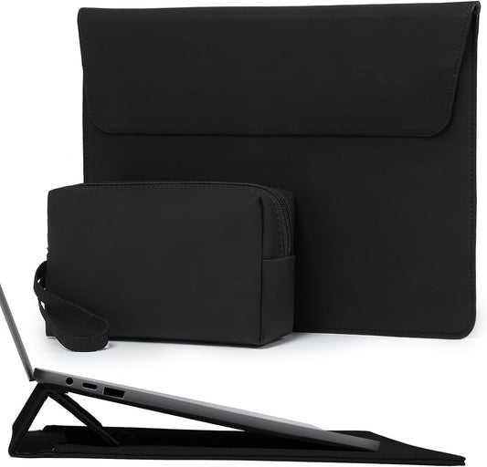 HYZUO 13.3-14 Inch Laptop Sleeve Case Bag with Adjustable Stand for MacBook Pro 14 M5/M4/M3/M2/M1 Pro/Max 2026-2021, MacBook Air/Pro 13.3, 13.8-13.5 Surface Laptop, with Pouch, Black