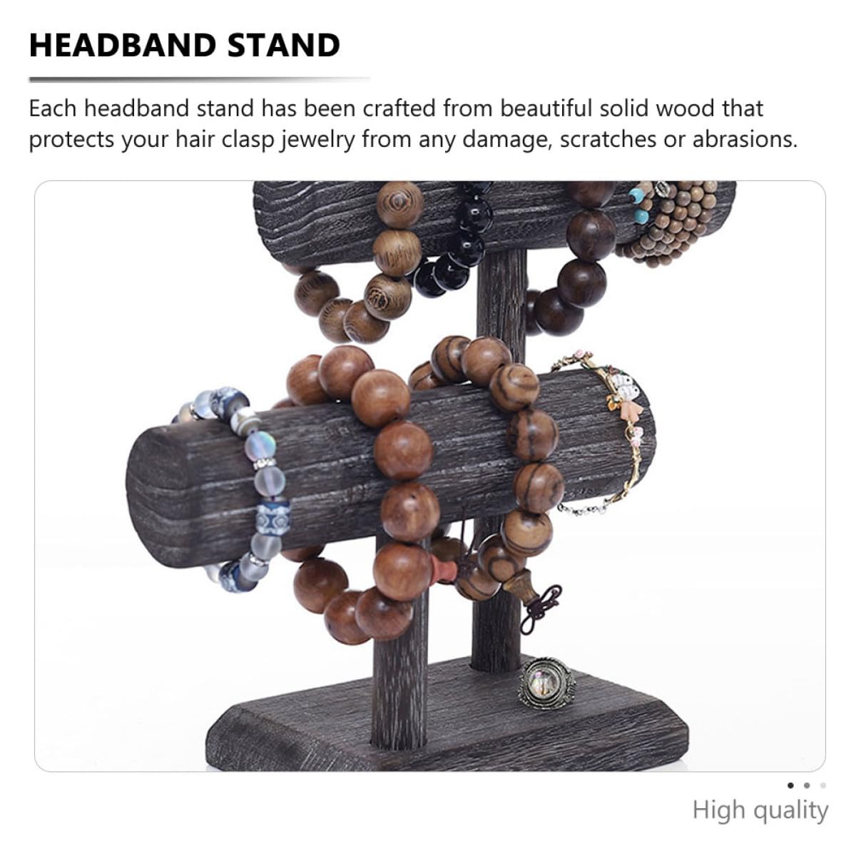 Solid Wood Scrunchie Holder Hair Tie Organizer Stand Vintage Jewelry Display Rack for Women Teen with Headband Storage