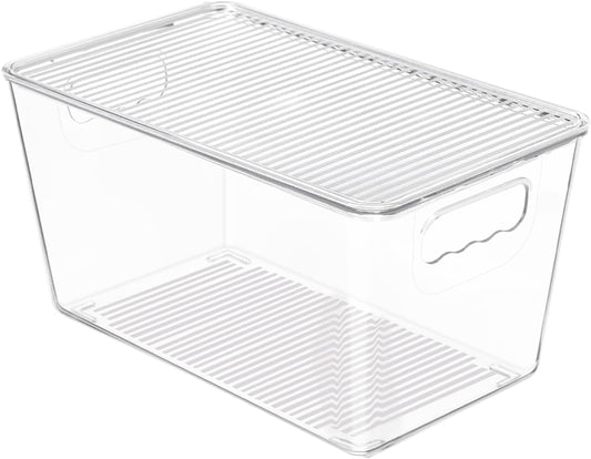 Vtopmart 12 Pack Clear Stackable Storage Bins with Lids, Medium Plastic Containers with Handle for Pantry Organizer and Storage,Perfect for Kitchen,Fridge,Cabinet, Closet,Bathroom Organization
