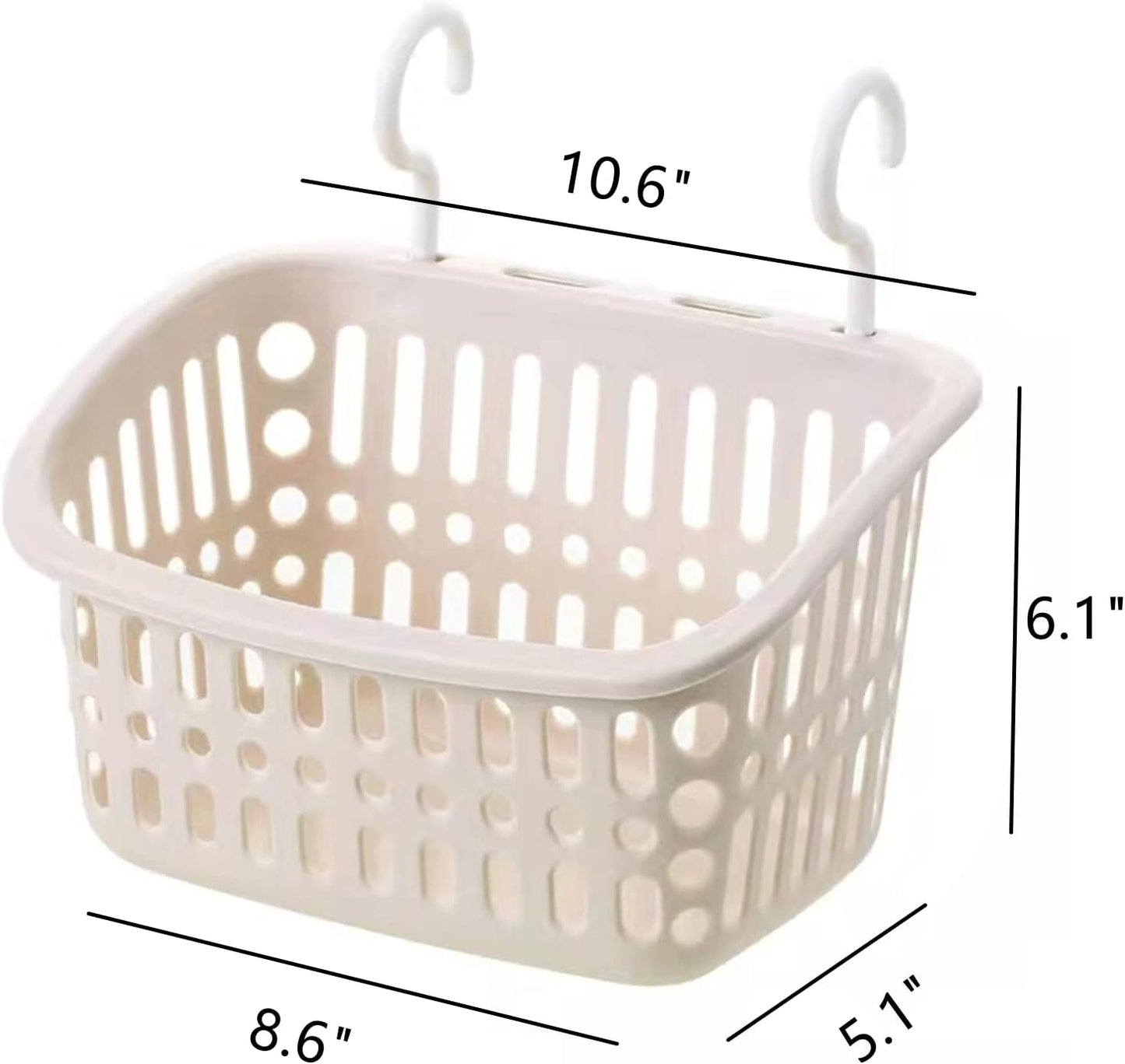 3PCS Plastic Hanging Baskets for Shower, Organizer With Hooks, Rectangle 10.6Inches Small Storage Basket (Beige)