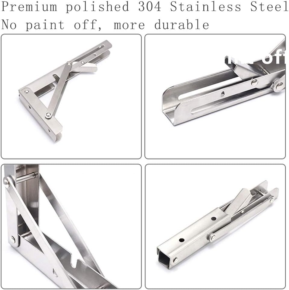 Folding Shelf Brackets, Max Load 300 lb, Heavy Duty Stainless Steel Collapsible Wall Mounted Shelf Brackets for Table, Space Saving DIY Bracket, Pack of 2 (2, 20 Inch)