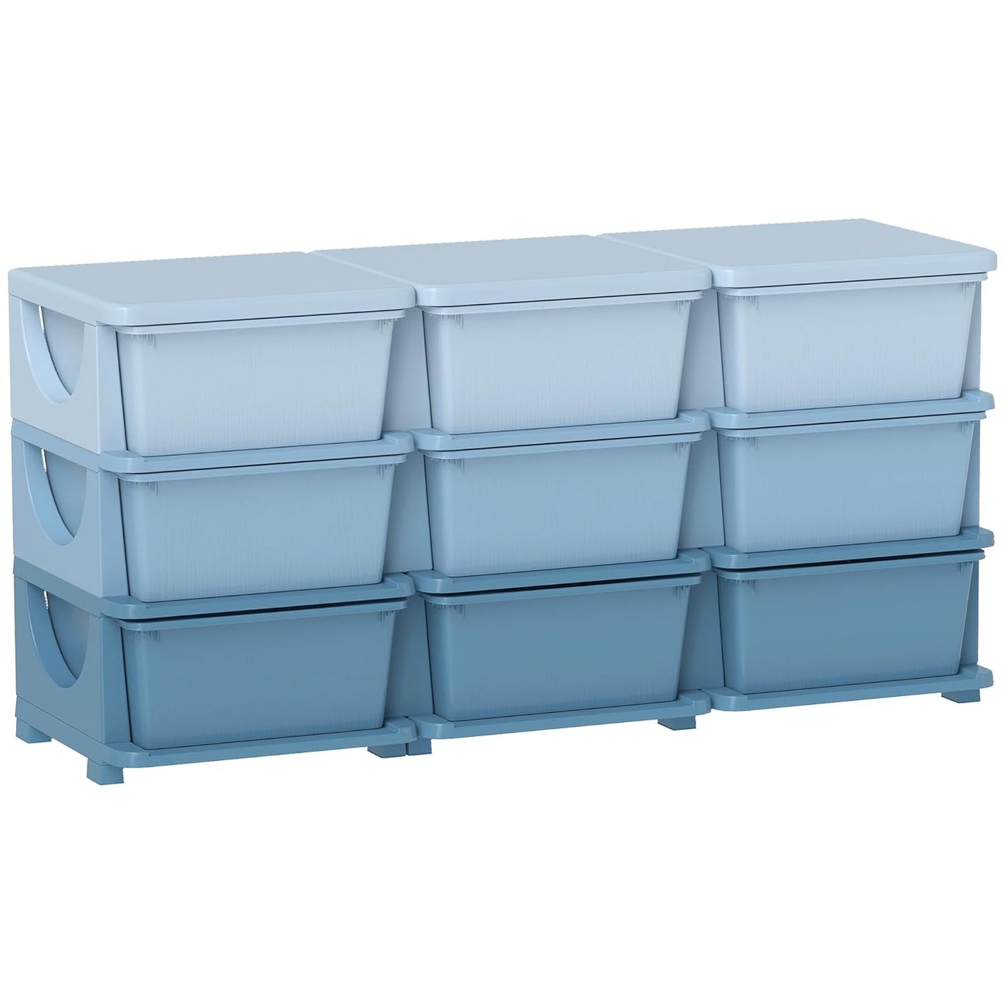 Qaba 3 Tier Kids Storage Unit, 9 Drawer Chest Toy Organizer Plastic Bins for Kids Bedroom Nursery Kindergarten Living Room for Boys Girls Toddlers, Blue