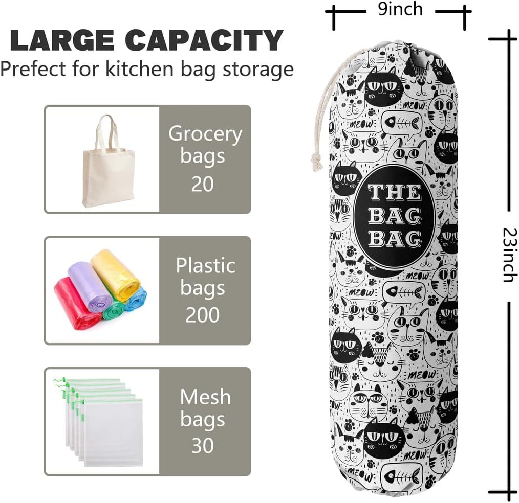 Grocery Bags Holder Organizer - Wall Mount Plastic Bags Storage Container Dispensers, Pet Lovers Home Kitchen Essentials