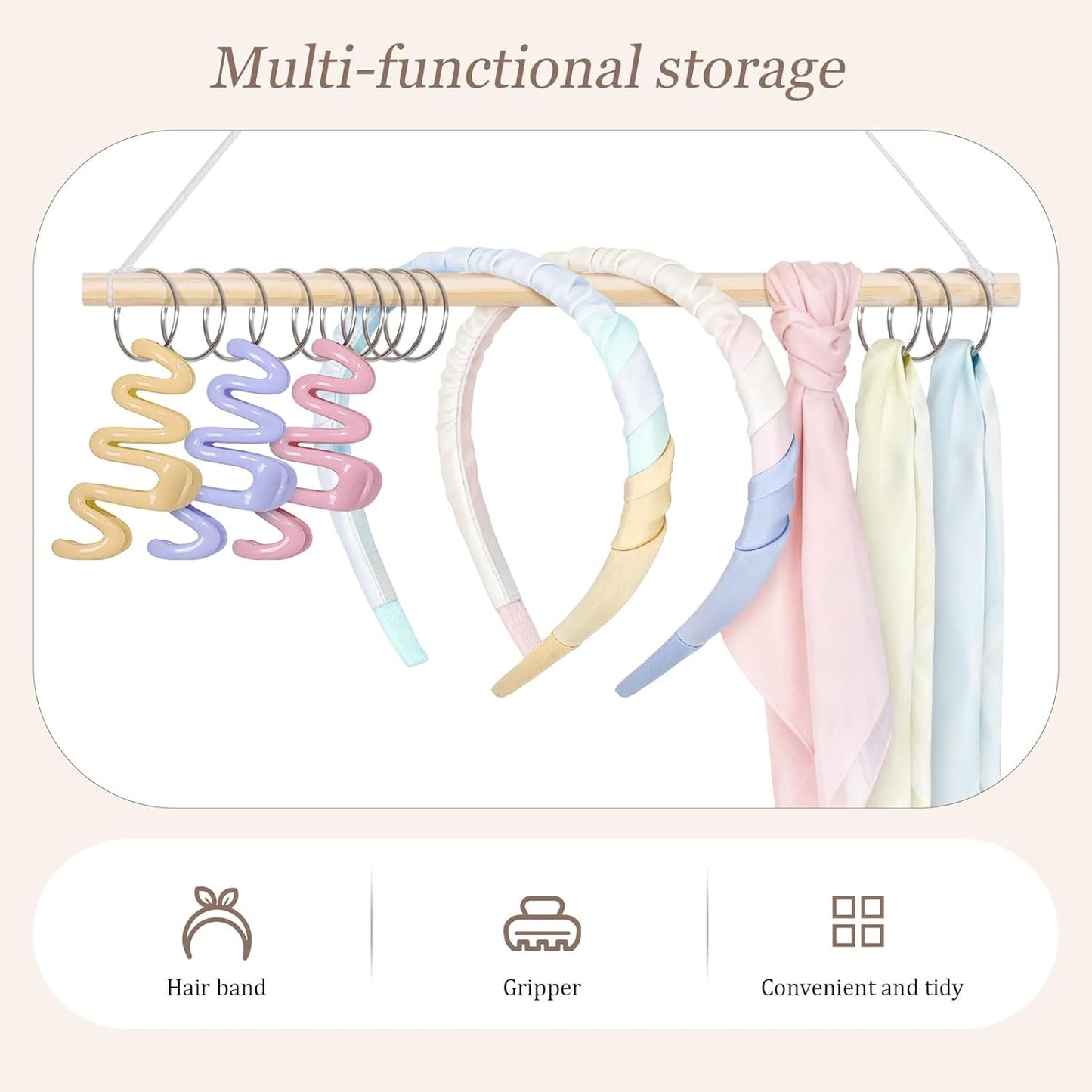 SNOWSTAR Macrame Hair Claw Clip Organizer with10 Metal Rings,Hanging Hair Clip Holder and Storage for Women Girls,Claw Clips Hanger Home Decor for Wall,Door,Closet