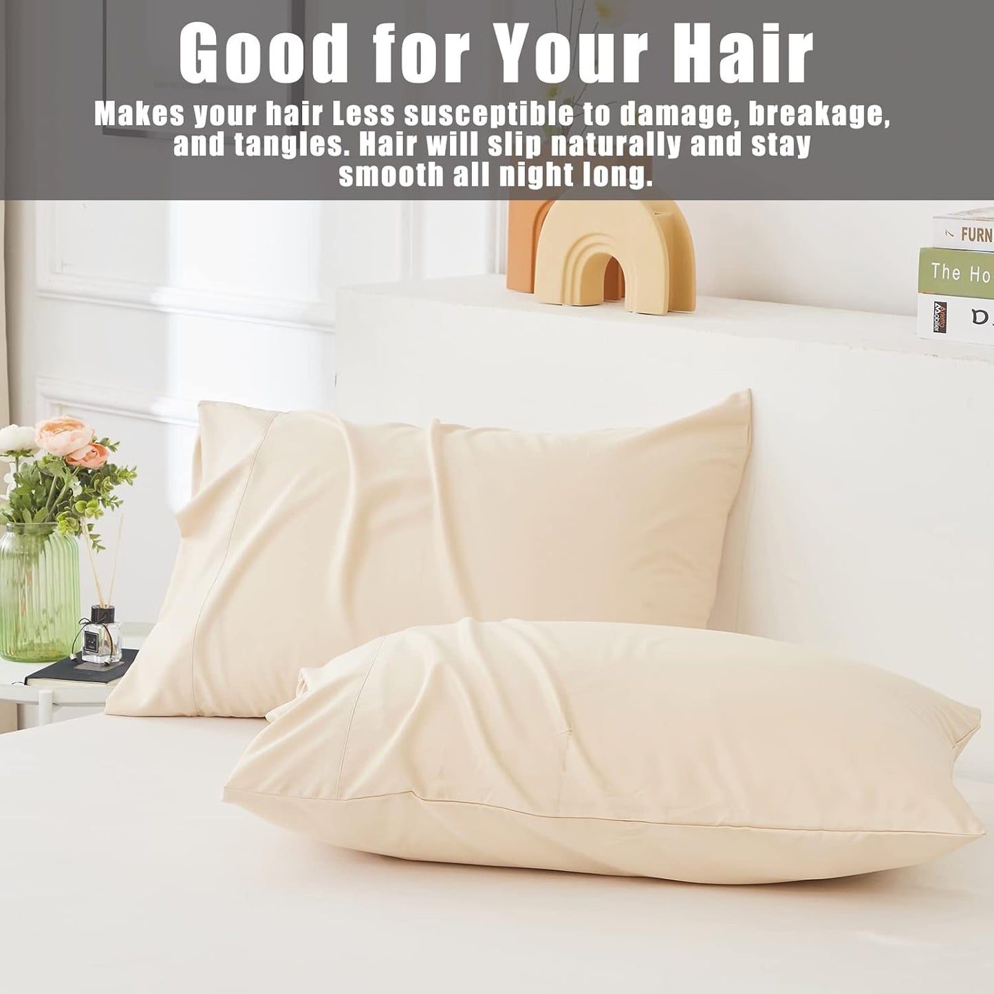 Pillow Cases Standard Size 2 Pack, Bamboo Rayon Cooling Pillowcases with Envelope Closure, Cool Breathable Pillow Case for Hot Sleepers & Night Sweats, 20x26 inches, Khaki