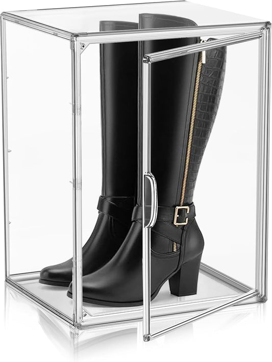 Tall Boot Storage Box 5 Pack, XX-Large Acrylic Shoe Box Sneaker Display Case 11.4'' x 9.8'' x 15.3'' Protection Organizer for Collectibles Clear Plastic Stackable Handbag Organizer with Magnetic Lids