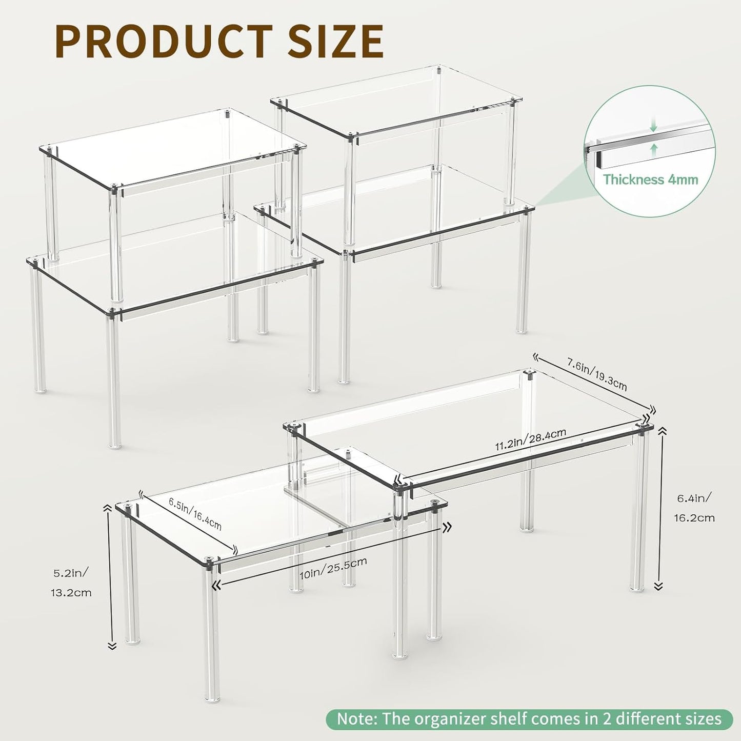 2Pack Acrylic Cabinet Organizer, Clear Cabinet Organizer Shelf, Spice Rack Organizer for Cabinet for Dishes, Spices, Soda Cans and Bottles, Stackable Shelves House Essentials for Gift