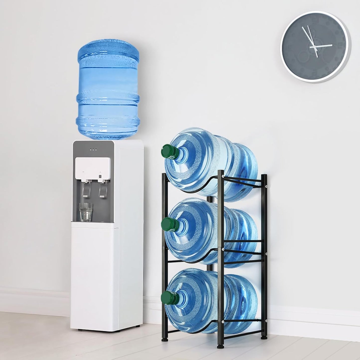 smusei 5 Gallon Water Bottle Holder 3 Tier Water Cooler Jug Rack Shelf Organizer Detachable Heavy Duty Kitchen Water Bottle Storage Rack for Home, Office, Black