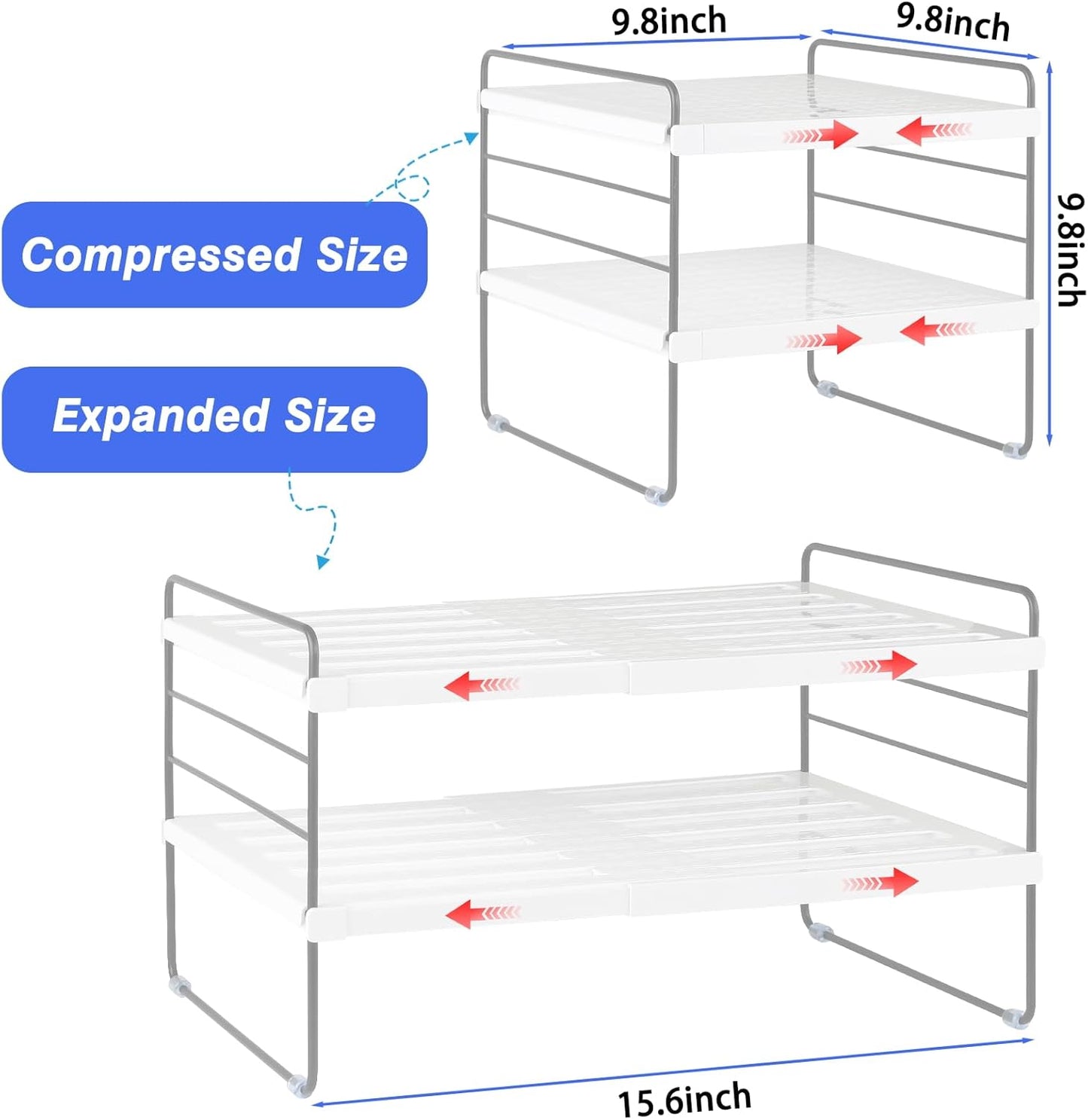 Pantry Organizers and Storage,3 Tiers Expandable Foil and Plastic Wrap Organizer, Adjustable Kitchen Cabinet Shelf Organizer, Shelves Storage Rack for Cabinet Countertop (9.8" To 15.6"L) 2PCS
