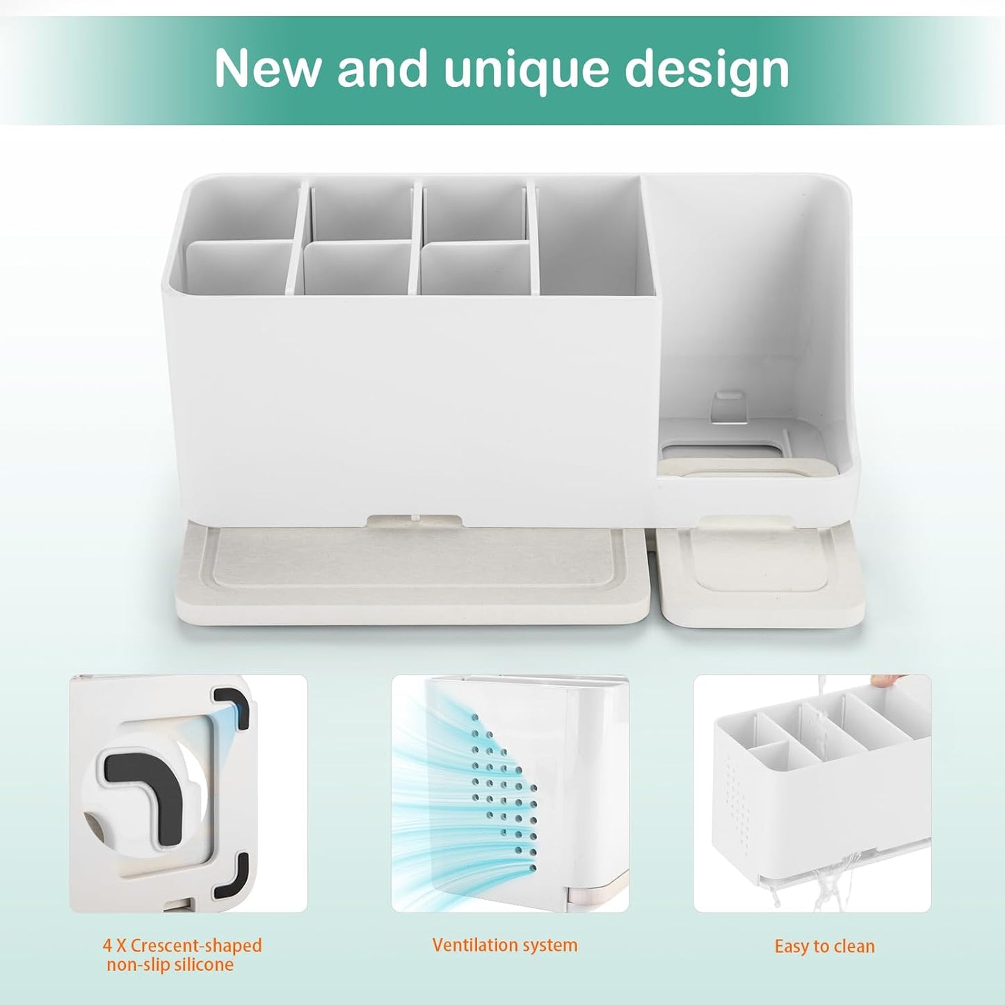 Toothbrush Holder for Bathroom Organizer with Diatom mud Board，Detachable 8 Slots Kids Electric Toothbrush Holder and Toothpaste Stand for Countertop Accessories Storage (White)