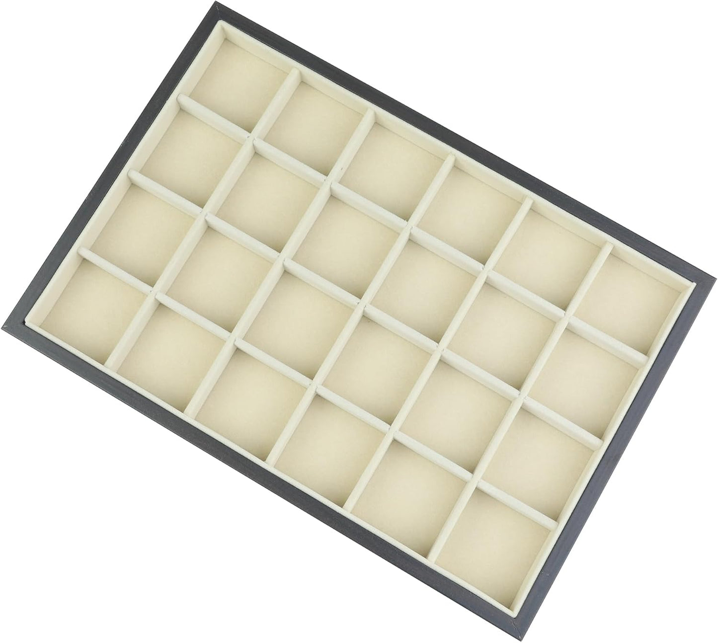 uxcell Velvet Jewelry Organizer Trays with Removable Dividers for Drawers, Jewelry Organizer Drawer Inserts Container Display Case 24 Grid Tray Black