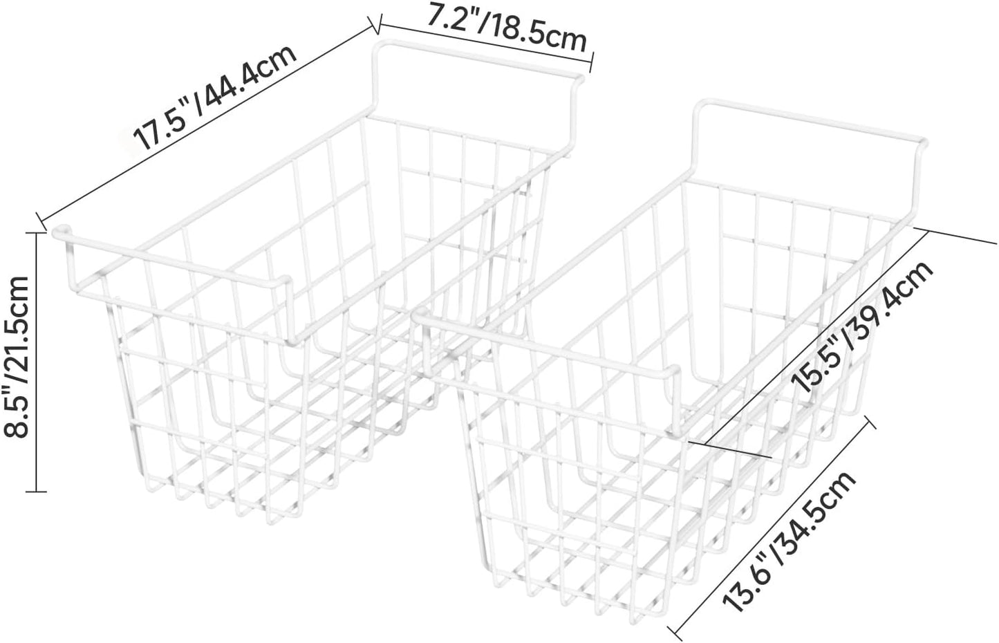 17.5 inch 2Packs Chest Freezer Organizer Bins, Deep Freezer Basket with Hanging Handles, Freezer Baskets, Fridge Organizer bins, Metal Wire Storage Baskets