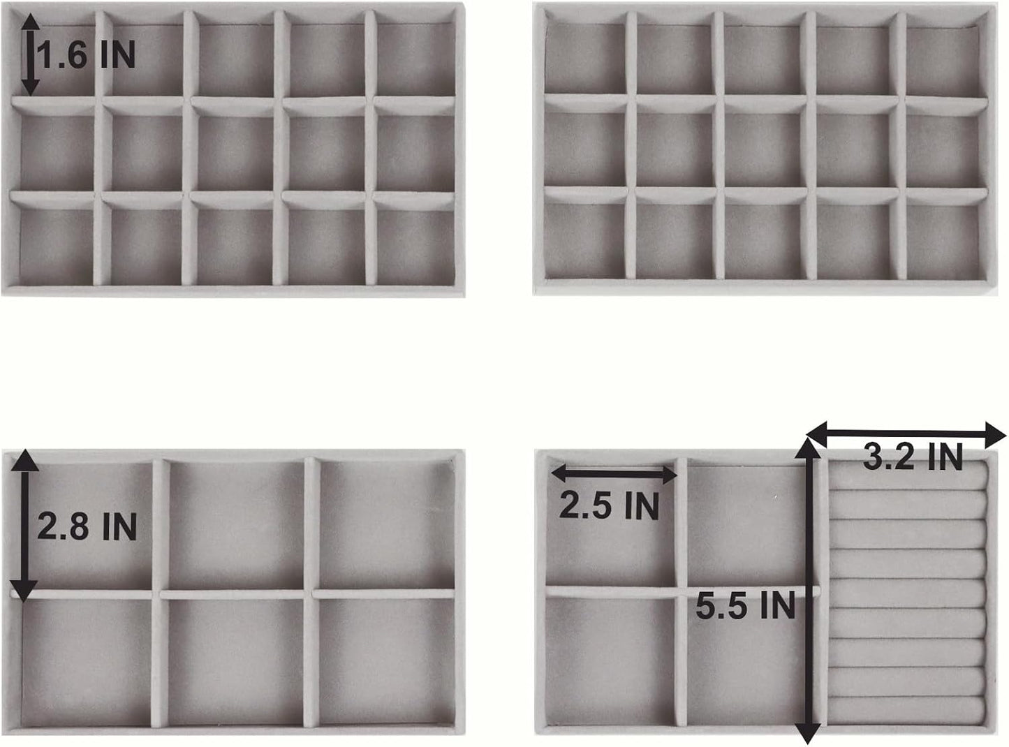 Set of 4 Stackable Jewelry Trays Organizer, Velvet Earring Organizer, Jewelry Organizer Showcase Display Drawer Organizer Storage, Earring Holder Necklace Bracelet Ring Accessary Organizers (Gray)