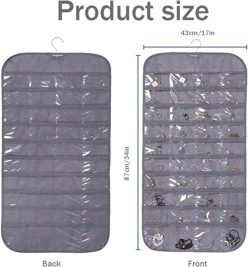 3PCS Hanging Jewelry Organizer with 80 Pocket Double-Sided Jewelry Holder Storage Wall Door Closet Accessories Organizer for Earrings, Necklaces, Rings (White)