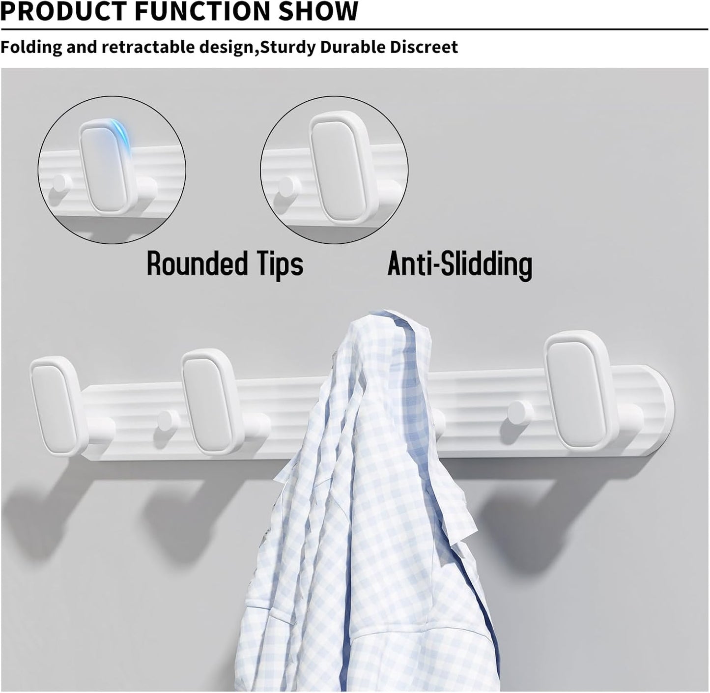 Coat Rack Wall Mount White, 4 Hooks Rack Metal Coat Hanger Wall for Hanging Hat Purse and Robes, Towel Hook for Bathrooms and Entryway (1 Pack)