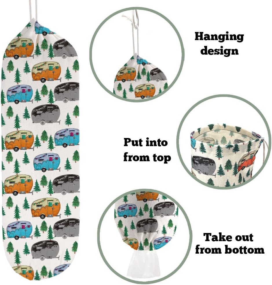 2Pcs Camping RV Essentials Plastic Bag Holder, Reusable Hanging Grocery Bags Holder for Camper RV Accessories, Portable Trash Bags Organizer for Camper Must Haves, Picnics, Beach, Hiking