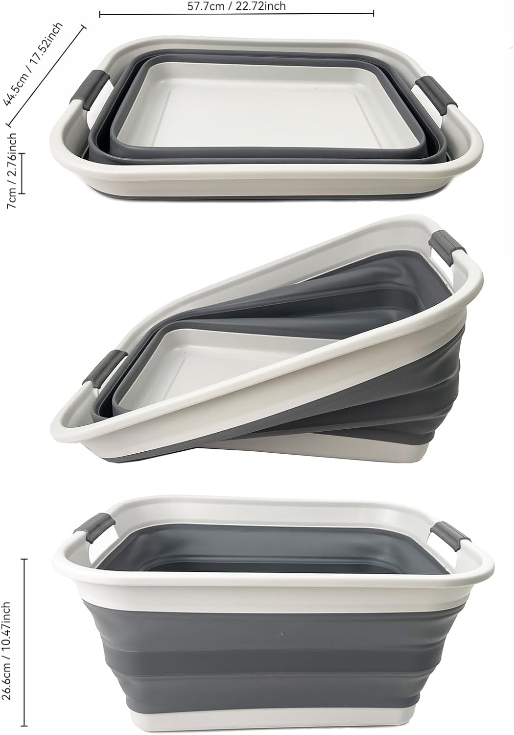 SAMMART 42L (11 Gallon) Collapsible Plastic Laundry Basket - Foldable Pop Up Storage Container/Organizer - Portable Washing Tub - Space Saving Hamper/Basket (1, Grey/Steel Grey)