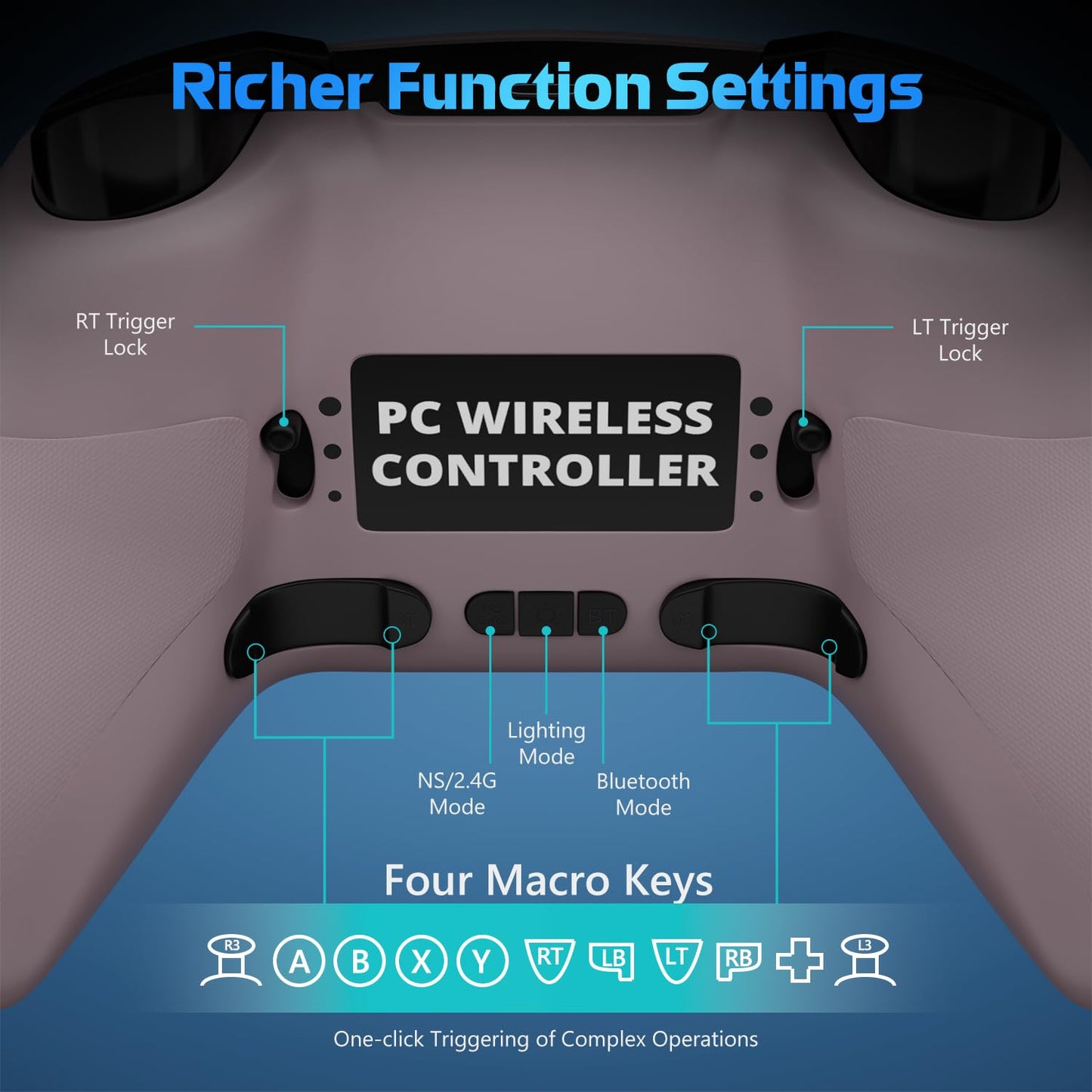 Wireless PC Controller with Hall Effect Joysticks & Triggers, 1000Hz Polling Rate, Trigger Locks, Bluetooth Pro Gaming Controller for PC/Steam/Luna/Tesla - 4 Macros and Turbo, Dynamic RGB, Pink